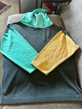 Vintage 90s MODA INTERNATIONAL Colorblock Hoodie Sweatshirt Grey Teal M/L USA